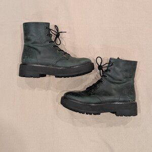 Franco Sarto Jensine Lace-Up Boot English Green Black Lug Sole - Women's sz 7